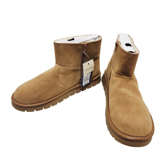 Womens Tan Suede Ankle Boots With Side Zipper Closure & Faux Fur Lining Size 10 - Picture 3 of 9